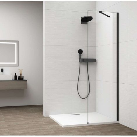 Polysan Esca - Mampara de ducha Walk-In 60 x 210 cm, Antidrop, cristal transparente/negro mate ES1060-02 (1/4)