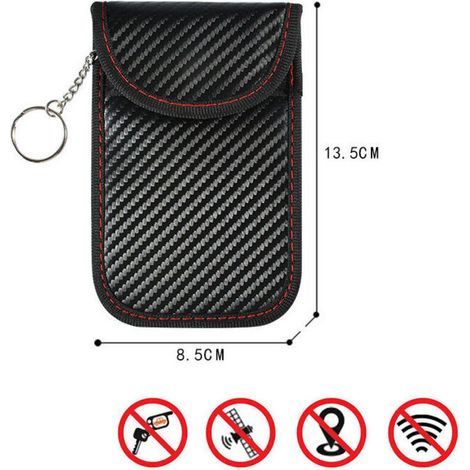 Etui Anti RFID Clé Voiture Signal Blocage Faraday Pochette Sac, Lot de 2 Pochettes Blocage Signal RFID pour Clé Voiture, Étui de Protection Anti RFID en Fibre de Carbone--Carbone ovale (sans porte-clé (1/4)