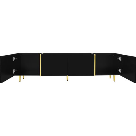 Schwarzes TV-Möbel in Hochglanz mit 4 Türen aus MDF, modernes Design in Schwarz und Gold (1/5)