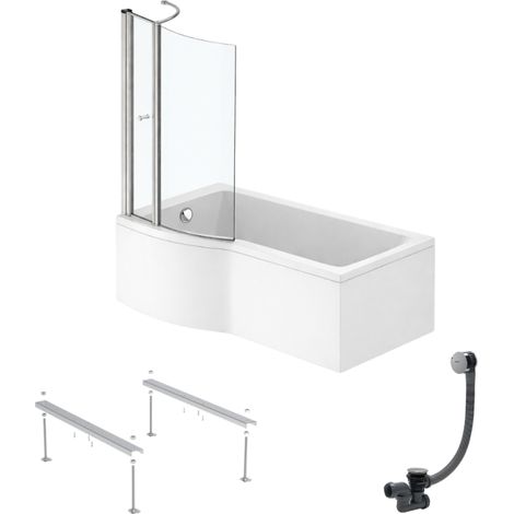 Pack baignoire bain douche 150 x 80 cm gauche IDEAL STANDARD Connect Air + tablier + pare bain avec volet  + pieds + vidage Chromé