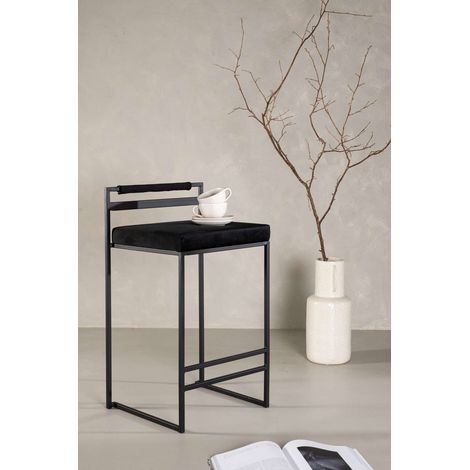 Opelika tabouret de bar velours noir (1/4)