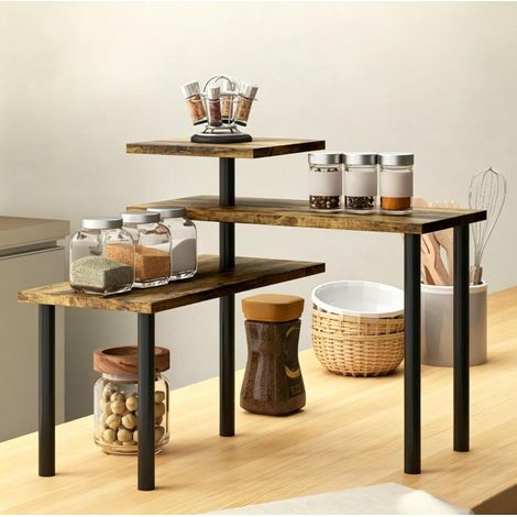 Estantería de cocina giratoria de 3 niveles para encimera, en tablero de partículas y metal, compacta para especias y rincón de café ordenado – CHICFURN (1/5)