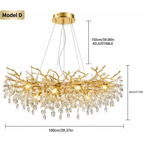 Grand lustre suspension doré 100 cm en cristal K9, luminaire design luxe E14 réglable 150 cm pour salon salle à manger