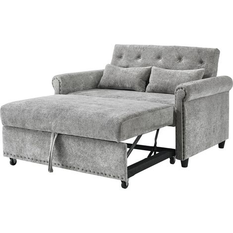 Canapé-lit 2 places convertible 3-en-1 en tissu chenille avec dossier réglable et 2 coussins (1/5)