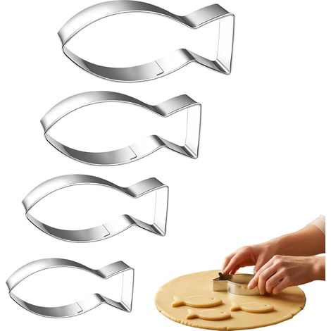 4 Pièces Emporte Piece Poisson, Moule Biscuit en Acier Inoxydable, Moule Poisson pour Biscuits, Pâtisserie, Fondant, Cuisine DIY pour Enfants, Noël et Anniversaire (1/5)