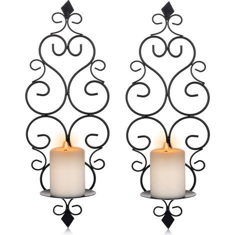 Ensemble de deux chandeliers muraux en métal, porte-bougie chauffe-plat (1/5)