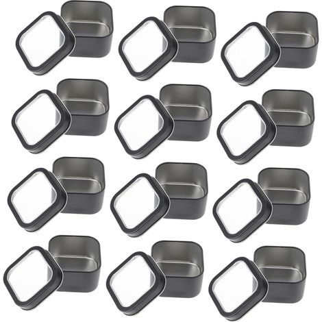 Lot De 15 Boîtes Métalliques Carrées Avec Fenêtre Transparente Pour Fabrication De Bougies, Taille Moyenne 4 Oz, Couleur Noire, Coffrets Diy Pour Artisans, Rangement Pratique Artistique (1/5)