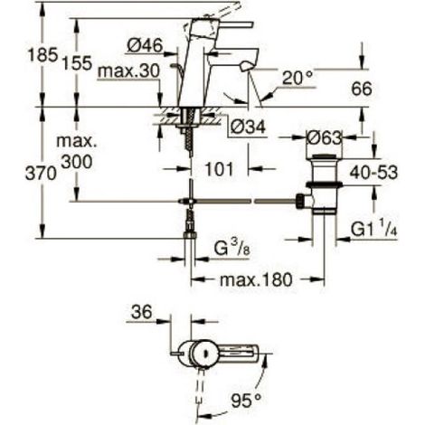 Mitigeur monocommandé pour lavabo S-Size – Montage monotrou – Hauteur 155 mm – Cartouche céramique GROHE SilkMove 28 mm – Débit max 5 l/min (1/10)