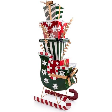 Slitta decorativa "Astra" in metallo con regali per decorazioni natalizie -Bianco-Nero (1/2)