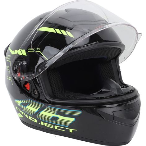 Casque de moto intégral de course noir XL pour tour de tête 61-62 cm, avec kit mains libres Bluetooth, bande réfléchissante de nuit et fonction mains libres. (1/5)