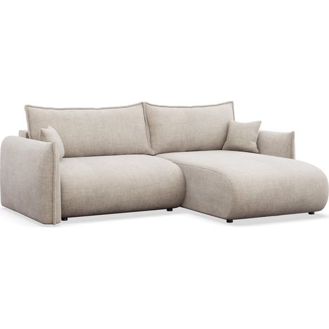 Selsey Cushi – Ecksofa mit Schlaffunktion, Ottomane rechts, Hellbeige-Chenille (1/5)