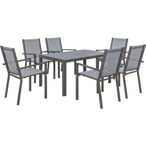 Set da Giardino con 6 Sedie Impilabili e Tavolo da Pranzo Rettangolare Grigio Chiaro (1/5)