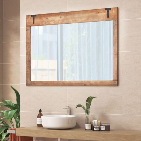 Installation facile, miroir mural style porte de grange 39 x 27,5 pouces avec cadre en bois, réflexion claire (1/5)