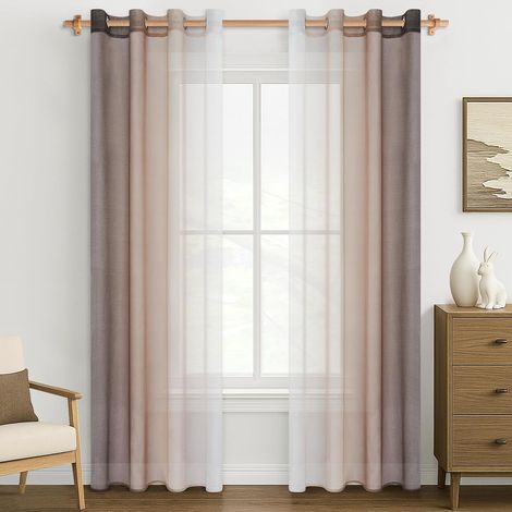 Lot de 2 Rideaux Voilage,Dégradé Blanc et Marron Clair,140x225 cm (1/5)