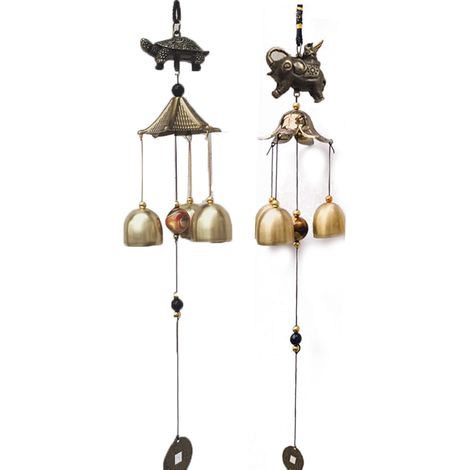 Clochettes À Vent - 2 Pièces En Métal - Design Traditionnel Feng Shui - Pour Jardin Patio Intérieur Porte - Décoration Suspendue (1/5)
