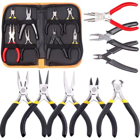 Kit de 6 pince à bijoux avec bec aiguille, bec rond et courbe, coupe-fil, sertir et bout (8'') (1/5)