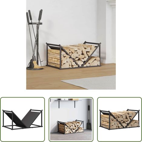 Support bois de chauffage - Portant de bois chauffage noir 70x43x34,5 cm (1/5)