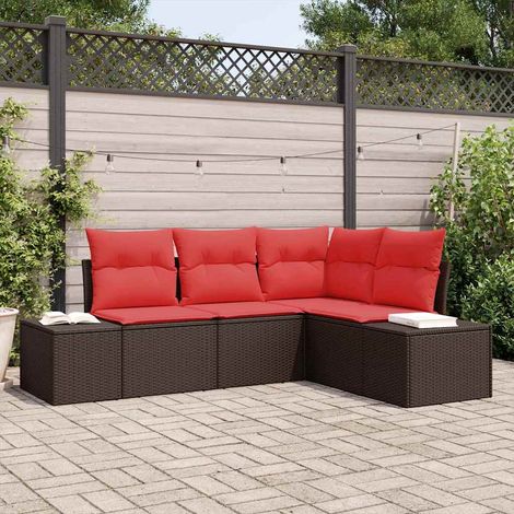 vidaXL Ensemble de canapé de jardin 4 pcs Marron polyrotin (1/5)