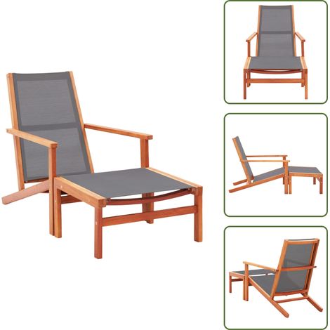 Divano da giardino - vidaXL Sedia da Giardino con Pouf Grigia Eucalipto e Textilene - Legno di eucalipto