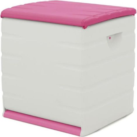 PLASTIKEN Coffre cadenassable avec roulettes - 190 L - Fonctionnel et esthetique - Beige et Fushia