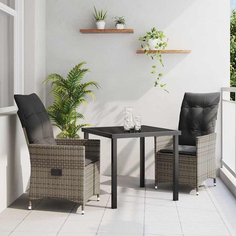 vidaXL Garten Essgruppe mit Kissen 3 pcs Grau Poly-Rattan (1/5)