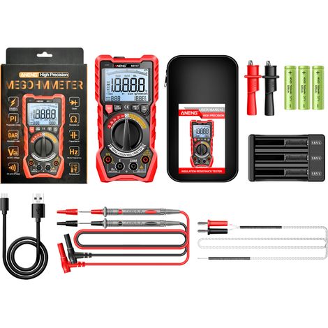 2-in-1 Isolationsmultimeter, 19999 Counts, 50 V–1000 V, PI/DAR, AC/DC, hintergrundbeleuchtetes LCD-Display
