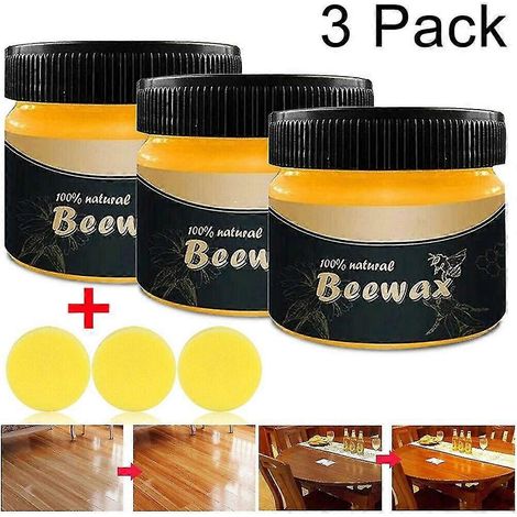 Lot de 3 cires d'abeille naturelles pour bois, pour l'entretien et le polissage des meubles. Nettoyant pour les bois. (1/2)