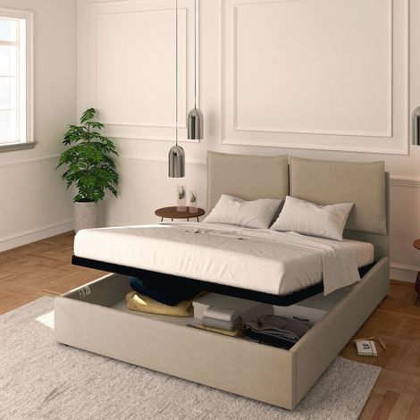 Baldiflex Letto Contenitore Matrimoniale 160x200 Licia in Tessuto con Rete a Doghe colore Grigio talpa Taupe (1/5)