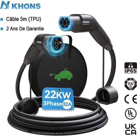 KHONS Câble de Charge Type2 22KW pour Voiture électrique Type2 22KW triphasé Câble de Recharge Type2 22KW câble de Recharge pour Voitureélectrique Type2 22KW TÜV & CE (1/5)