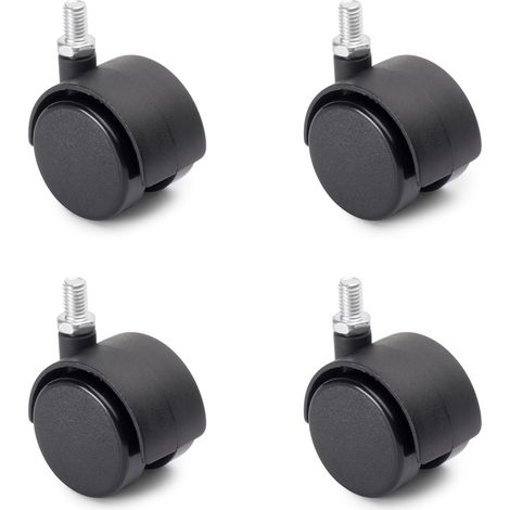 Lot de 4 roulettes pivotantes à Double Roue sans Frein pour Meuble, diamètre 40mm, avec Boulon M8x12mm et roulement à Billes, Noir (1/5)