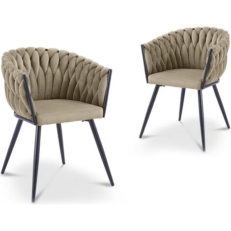 Deco In Paris – Lot de 2 chaises wave en velours taupe – Pieds en métal noir – Hauteur d’assise 48 cm – Design contemporain pour salon (1/5)