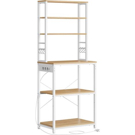 Mensola da cucina con multipresa mensola per macchina da caffè 6 ripiani 6 ganci per forno a microonde struttura in acciaio 40 x 80 x 167 cm bianco 120005664