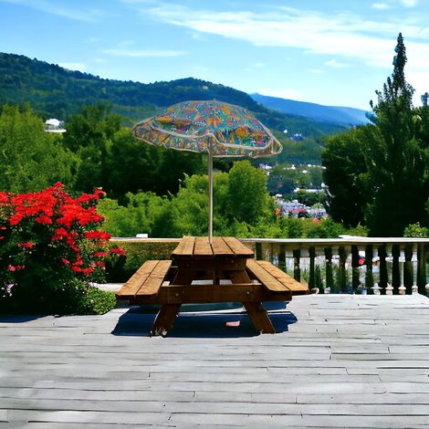 Table de Jardin en Bois Massif 200 cm Classe 3 + trou Parasol, Faible Encombrement, 100% Française (1/5)