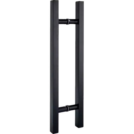 Schiebetürgriff, matt schwarz, quadratisch, 60 cm lang, 40 cm Mitte-zu-Mitte-Abstand, geeignet für Glas- und Holztüren. (1/4)