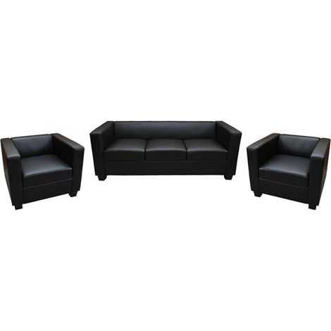 [NEUWERTIG] 3-1-1 Couchgarnitur Lille, Kunstleder schwarz (1/5)