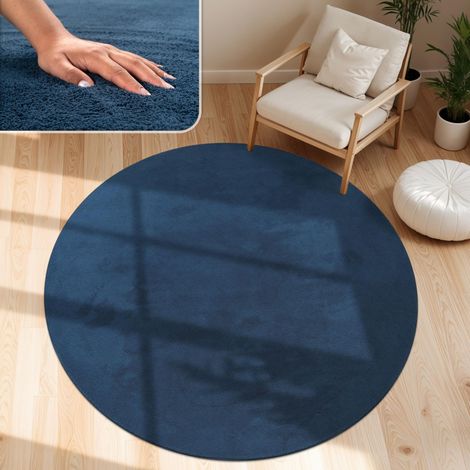 Tapis Salon Moelleux Ultra Doux à Poils Courts - Antidérapant, Lavable, Confort Idéal pour Salon et Chambre, Dimension:160 cm Rond, Couleur:Bleu Marine (1/5)