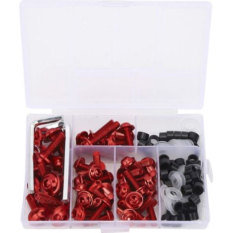 158 pièces/ensemble Kit de clé à joint universel pour boulons de carénage, Kit universel de boulons de carénage en aluminium ABS pour moto(rouge) (1/4)