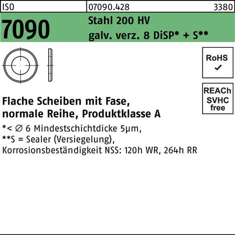 ISO 7090 Unterlegscheibe Stahl 12 (13 x 24 x 2,5) 200 HV, gal Zn 8 DiSP + S gal ZnDi 500 Stk