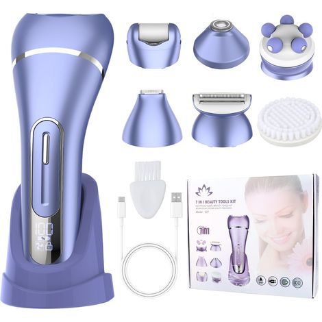 Épilateur pour femme, épilateur 7 en 1 pour femme, rasoir, bikini, rasoir pour le visage, brosse pour le visage, massage du visage et exfoliant pour le corps, IPX7 étanche et indolore, rasoir (1/5)