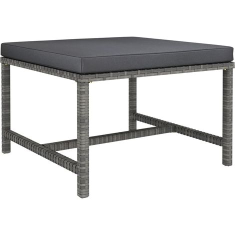 Repose-pied sectionnel /Tabouret Bas pour Salon ou Jardin avec coussin Gris Résine tressée -BV50335 (1/4)