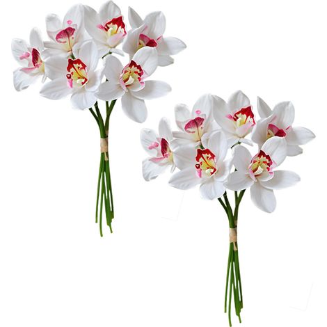 2 künstliche rosa-weiße Orchideen, 6 Köpfe, realistische künstliche Phalaenopsis-Orchideenzweige zur Heimdekoration (1/3)