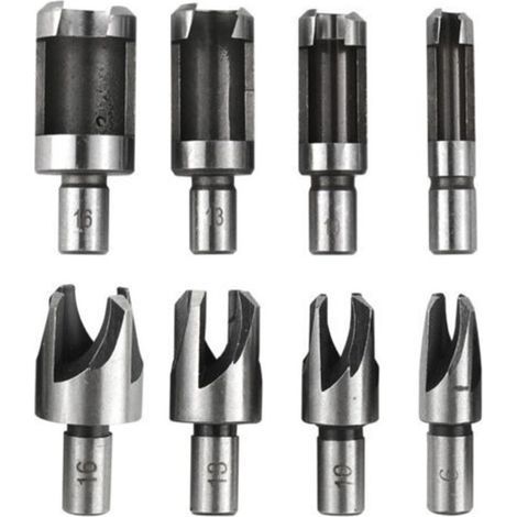8 Pièces Fraise à Bouchonner Bois, Mèche à Bouchon Bois 6 mm/10 mm/13 mm/16 mm, Acier Carbone Bois Plug Perceuse pour le Travail du Bois, Forets à Bois à Griffe et Coniques (1/4)