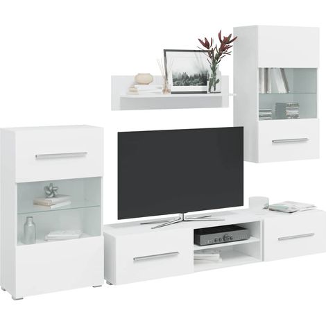 Fünfteilige Wohnwand TV-Schrank mit LED-Beleuchtung Weiß