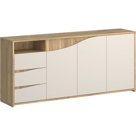 Enfilade POEM - AUCUNE - 203,9 x 42 x 91 cm Sable / Chêne 3 portes 3 tiroirs Soft Close