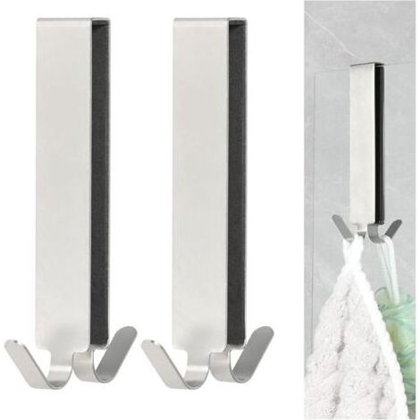 Pièces Crochet Douche, Porte Serviette Paroi de Douche Verre, Double Face Allongés avec Coussinet EVA, Crochet Paroi Douche en Inox pour Porte en Verre de Salle de Bain 5–10 mm (Argenté x 2) (1/5)