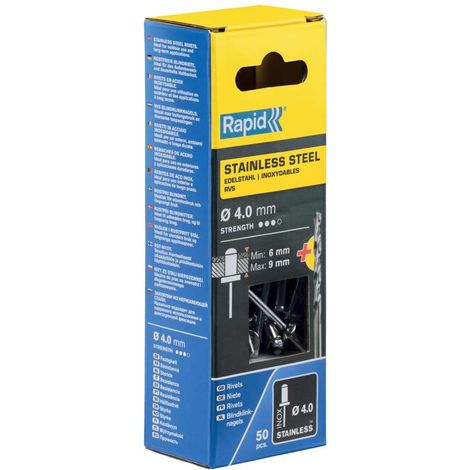 Rapid Rivetti Acciaio Inox 4x12 mm con Punta Trapano - 50 Pezzi