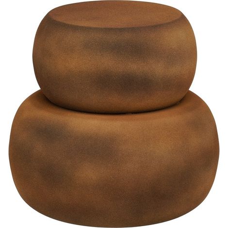 Table d'appoint ronde et bout de canapé marron avec finition antique H37 x 43 cm - PANGIVO (1/5)