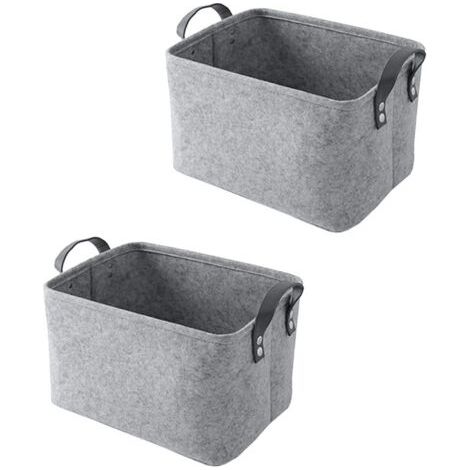 BUNTHAUS 2 Pièce Panier Feutre, Care Panier Rangement, Rangement Feutre, avec Poignée, pour Vêtements, Serviettes, Articles de Toilette, Livres (Gris) (1/5)