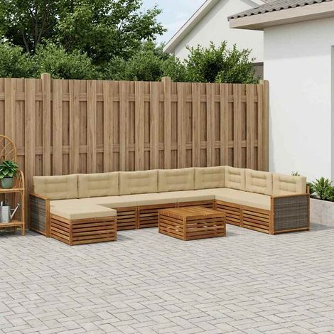 vidaXL Set di divani da esterno 9 pz Naturale e Beige (1/5)