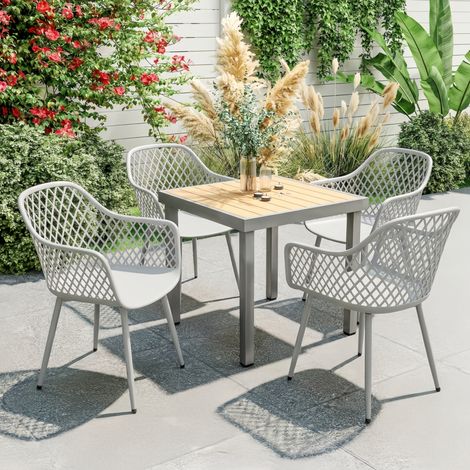 Lot de 4 Chaises, Chaises de Jardin en Plastique Anti-UV Gris Anthracite - Design Moderne avec Accoudoirs et Dossier Confortable - pour extérieur (1/5)